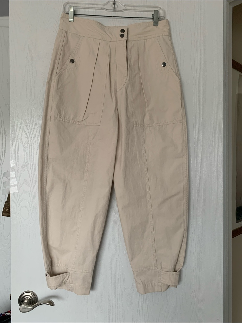 Izabel Marant. Women's Beige High-Waist Cargo Jeans with Tapered Ankles size 38